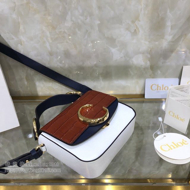 Chloe女包 克洛伊經典C Bag拼色鱷魚壓紋手提包 Chole手提肩背斜挎包  jjh1384